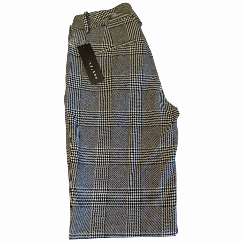 Plaid Slim Fit Trousers Tailored Mid Rise Minimalist Size 0 Gray Officewear - Picture 12 of 16